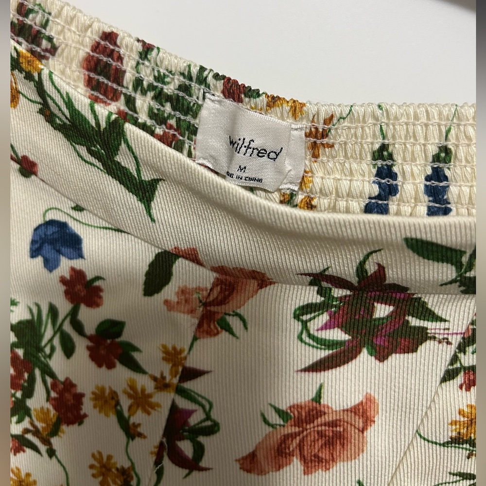 Wilfred Wide Leg Pants with Floral Design in Cream and Blue - Picture 3 of 4